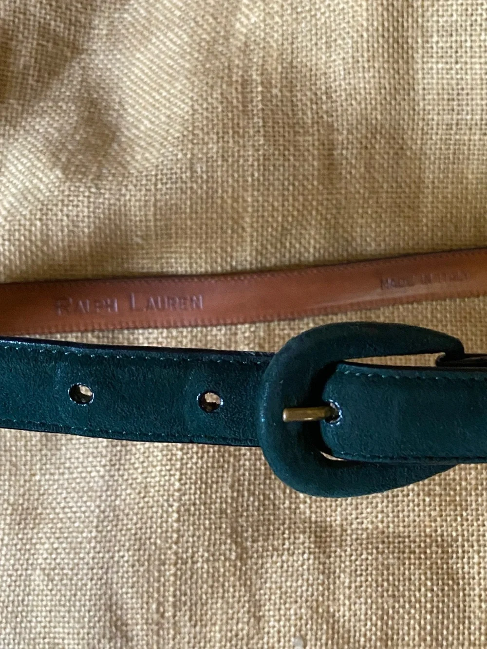 Ralph Lauren Calf Suede Exterior Lined Vanchetta Leather Belt Hunter Green sz 28